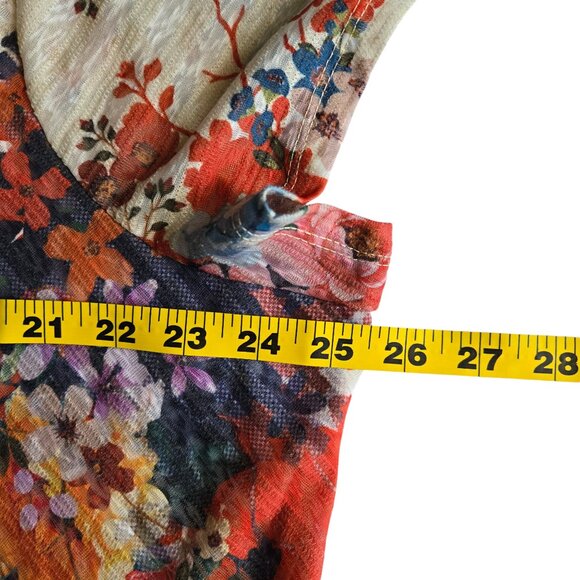 One World Womens 3X Semi-sheer Linen Blend Floral Tunic with Asymmetrical Hem - Picture 9 of 12